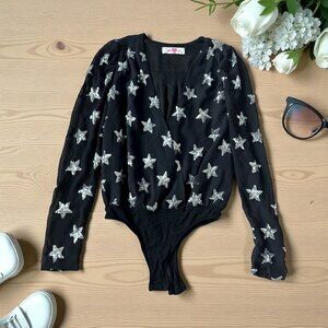 BUDDY LOVE Black Sequin Star Bodysuit size XS